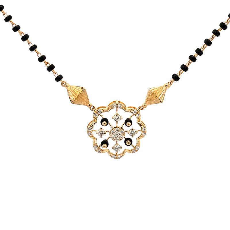 Yellow Gold Diamond Mangalsutra - Floral